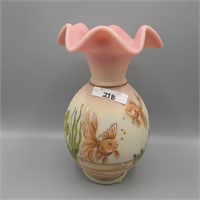 Fenton 9" HP burmese vase w/ Goldfish