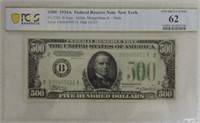 RARE 1934A $500 FRN New York, PCGS unc 62