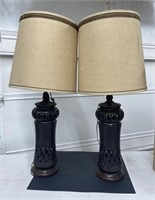 (AN) Large Black Metal Table Lamps With Wooden