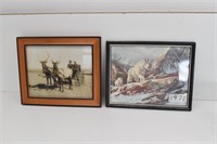 (2) Framed Prints Elk Pulled Buggy, Mountain Goats