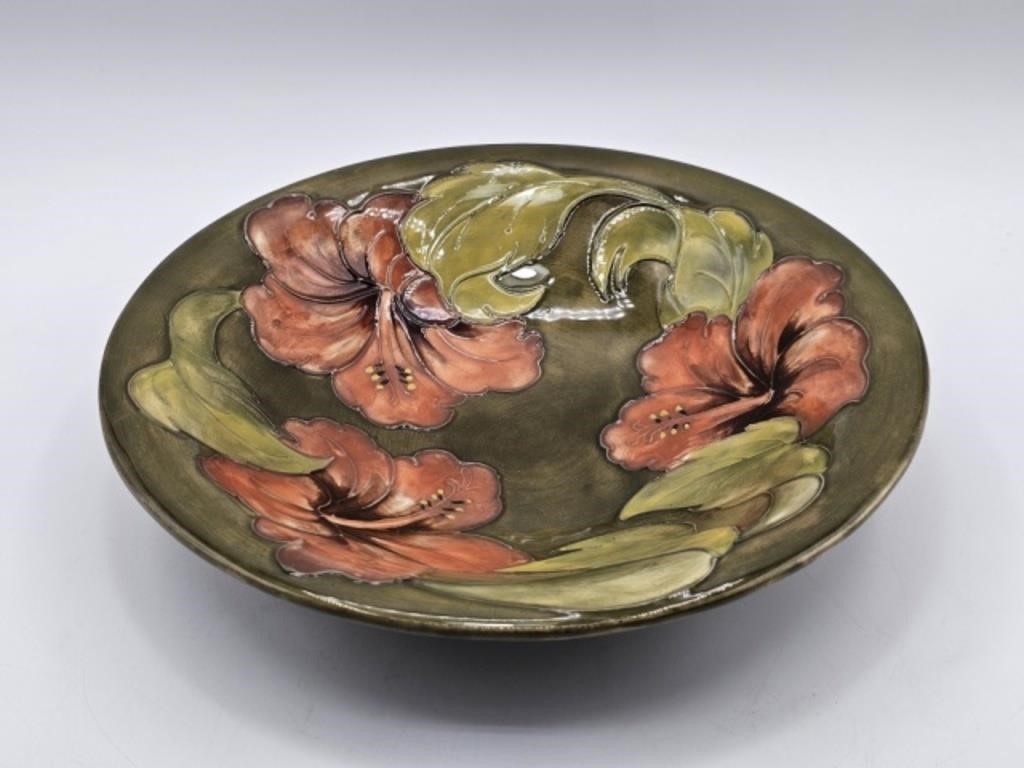 MOORCROFT HIBISCUS BOWL - 9.5" LONG X 2" HIGH