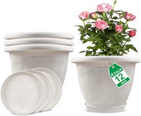 4 Pack 12 White Plastic Flower Pots