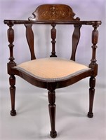 Inlaid corner chair, marquetry back has Mother of