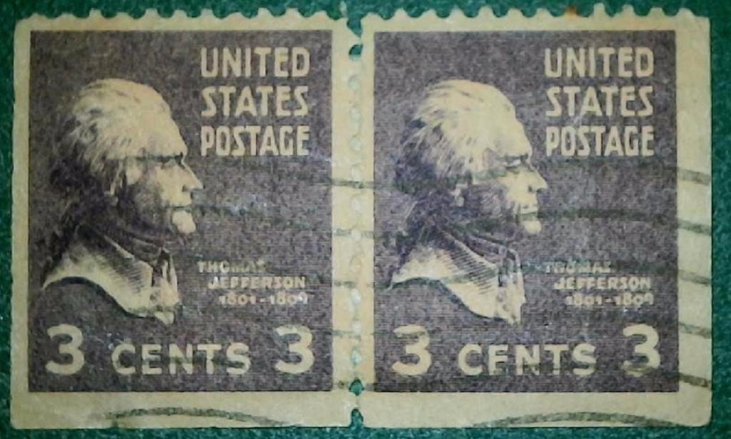 USA #807 Jefferson Stamp Pair 1938