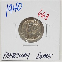 1940 90% Silver Mercury Dime 10 Cents