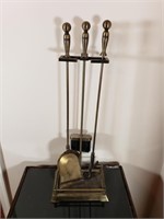 Vintage Brass Fireplass Set - 3-pc & stand