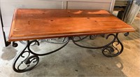 Wood Coffee Table Wrought Iron Base 48"x24"x20"