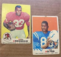 2 1969 Topps Football Cards - Hilton / Crenshaw