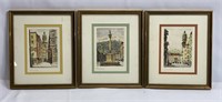 3 City Landscape Lithographs, Signed by Artist