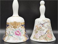 2- Vtg Mismatched Porcelain Bells w/ Bird & Flower
