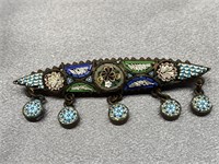 Antique Italian micro mosaic dangle brooch - 2