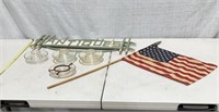 Chicken Glass Water Base/Sign & US Flag