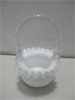 7" Fenton Silver Crest Milk Glass Ruffle Basket