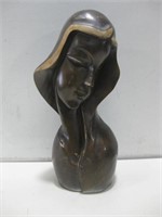 9" Carved Wood Bust Statue