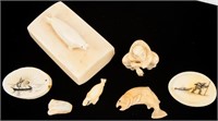 Mixed Lot Ivory & Bone Scrimshaw Carvings