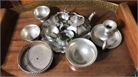 10 pewter pieces including a small tea set with