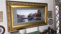 Large antique gold gesso frame with a print and