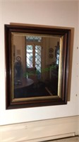 Antique walnut shadowbox wall mirror, 23 x 28