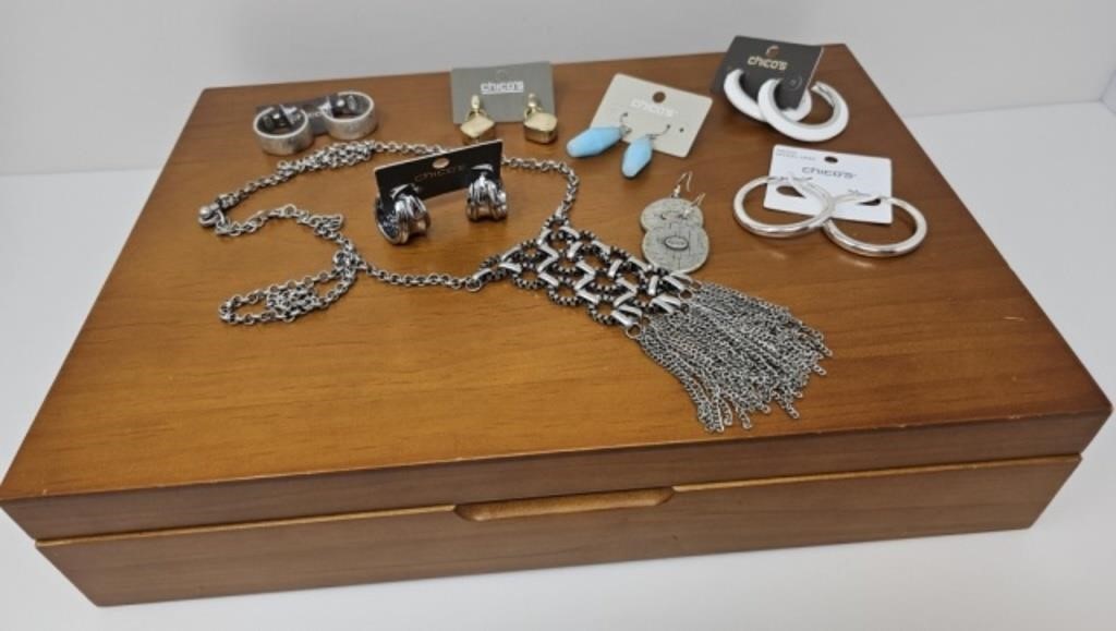 Chico's Costume Jewelry, Wooden Silver Chest