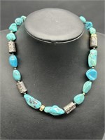 925 Silver w/ Turquoise 16in Necklace, TW 49g