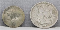 1865 3 Cent Nickel, 1853 3 Cent Piece.