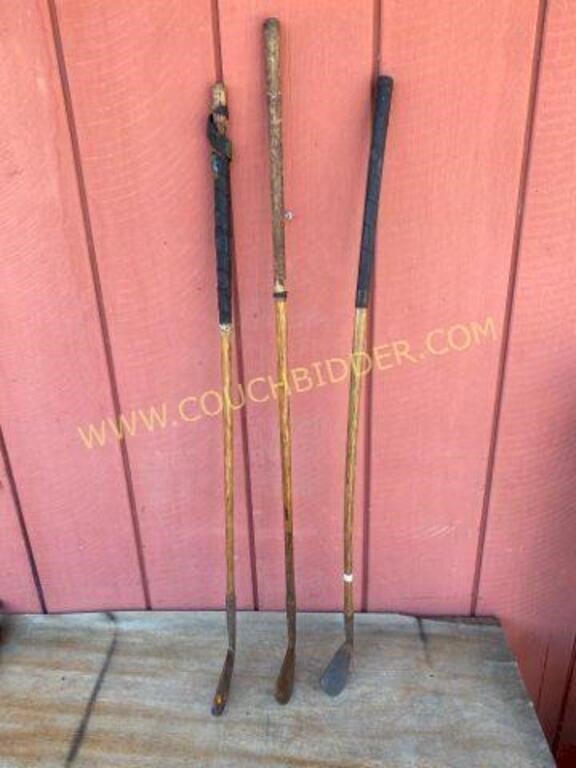 Three Hickory Stick Golf Clubs