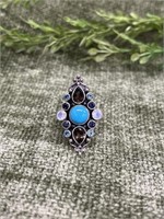 Sterling Turquoise Moonstone Smoky Topaz Ring