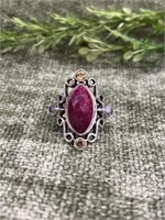 Ruby Labradorite Citrine Gemstone SS Ring