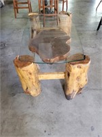 Log table glass top