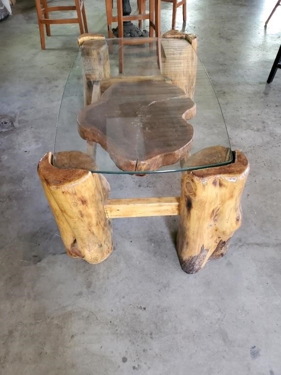 Log table glass top