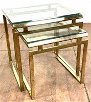 (2) Contemporary Brass & Glass Nesting Tables