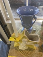 (2) Piece - Royal Copley Candle Holder & Ceramic V