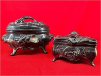 2 Antique Footed Jewelry / Trinket Boxes