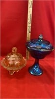 CANDY DISHES, CARNIVAL AND GOLD LIDDED