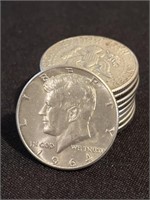 (10) 1964 Kennedy Silver Half Dollars