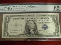 PMG GU65EPQ $1 1935F Silver Cert. Fr.1615