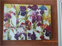 Iris Garden Oil on Canvas-Burlap & Nailhead Trim