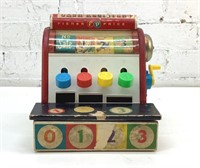 Vintage wood Fisher-Price cash register with coins