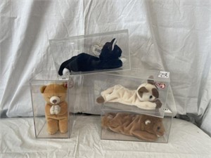 4 TY Beanie Babies in Plastic Dispay Cases