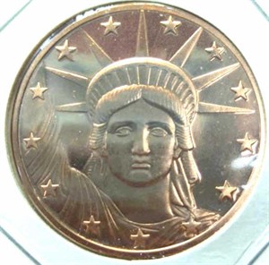 1 oz fine copper token Statue of Liberty
