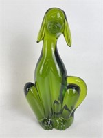 Olive Green Glass Dog Figurine