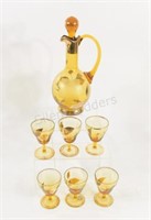 Vintage Bohemia Frosted Gold Decanter & Glass Set