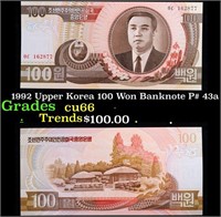 1992 Upper Korea 100 Won Banknote P# 43a Grades Ge