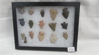 16 Framed Assorted Points and Scrapers