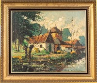 Modernist Palette Knife Farm Scene Painting