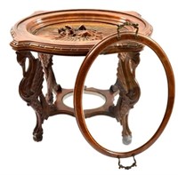 Figural Carved Wood Glass Top End Table