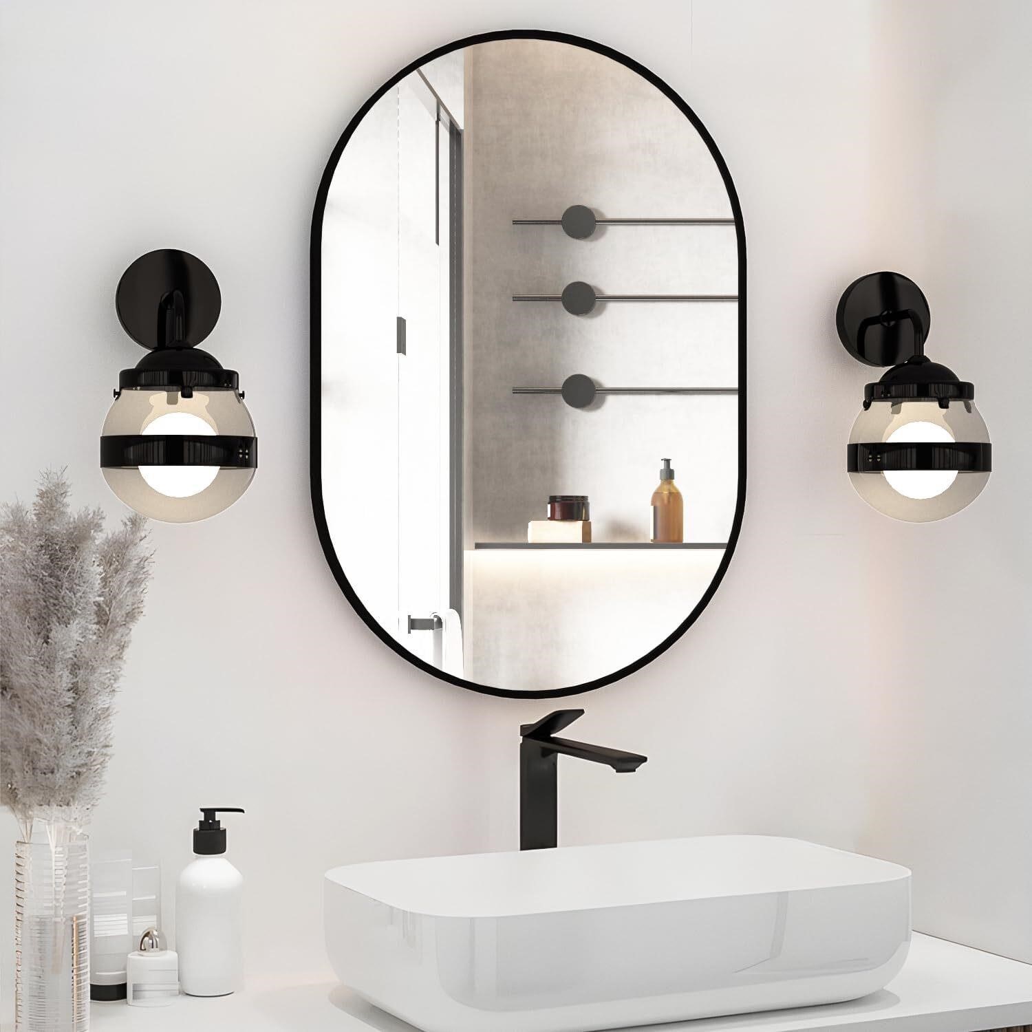 Oval Bathroom Mirror  24x36 Black Frame.