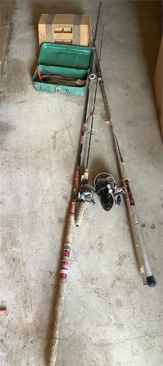 Assorted Fishing Poles & Tackle Boxes