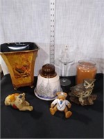 Candle & Oil lamps ceramic owl metal waste can+