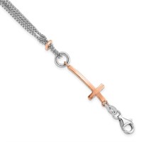 Sterling Silver  Rhodium Plated Cross Bracelet